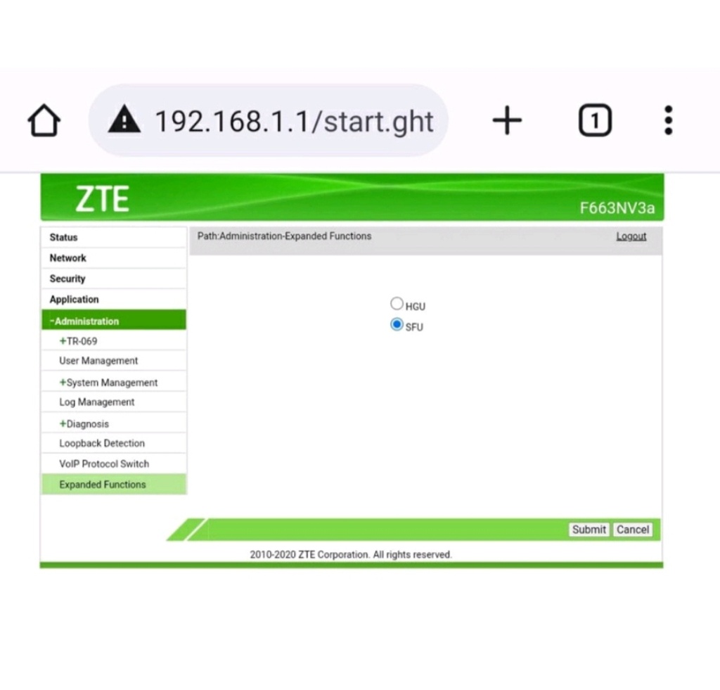 ZTE F663NV3a